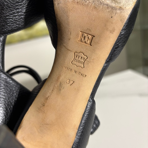 Escada Black Leather Heels with Ankle Strap Sz US 7 - Picture 9 of 13